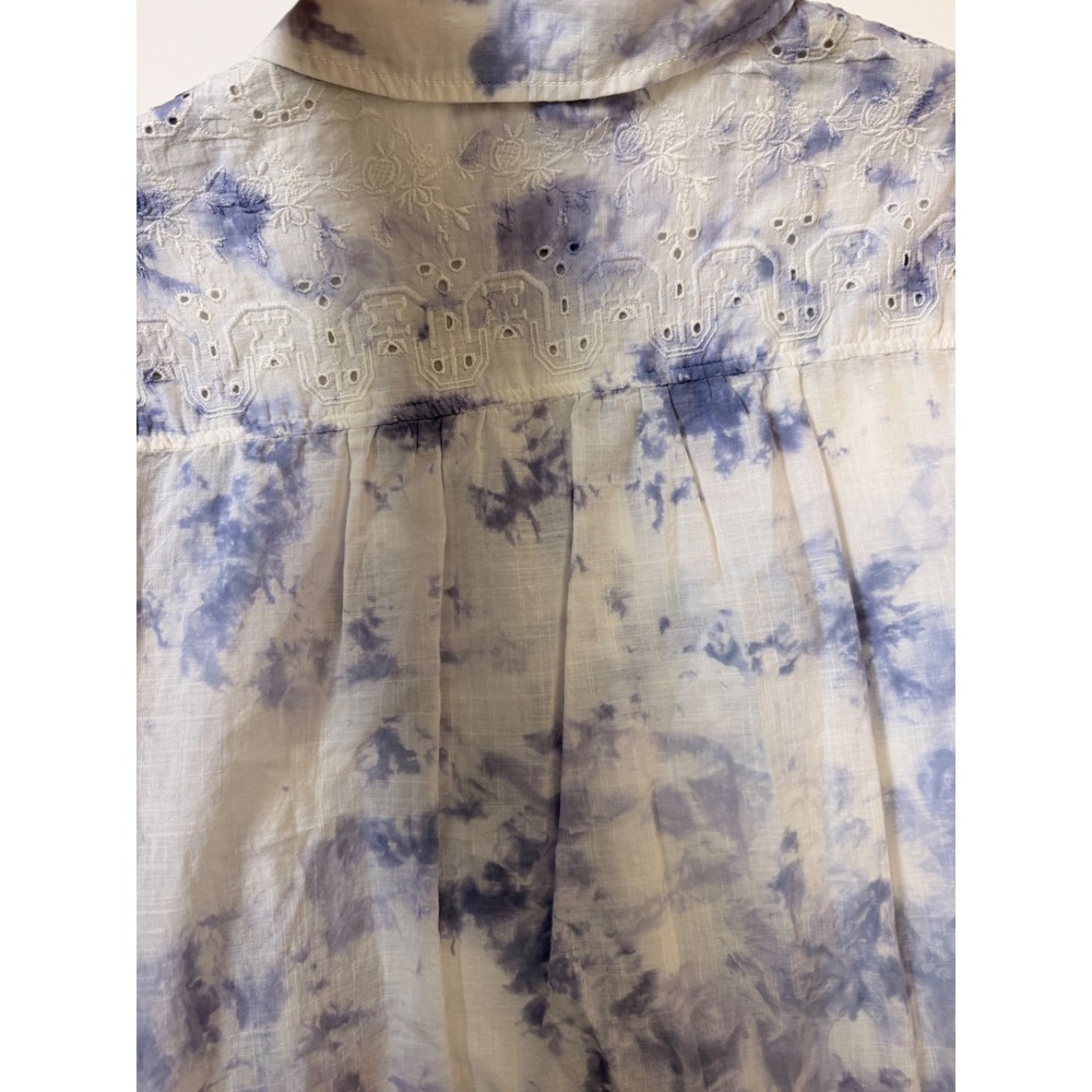 Pilcro Button Down Shirt Women S Blue White Excellent Tie Dye Eyelet Boho - Picture 5 of 7